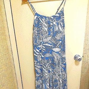 💕 2 FOR $40- Aakaa Size Small Blue Fern Printed Stap Dress w/ Tie Belt 💕